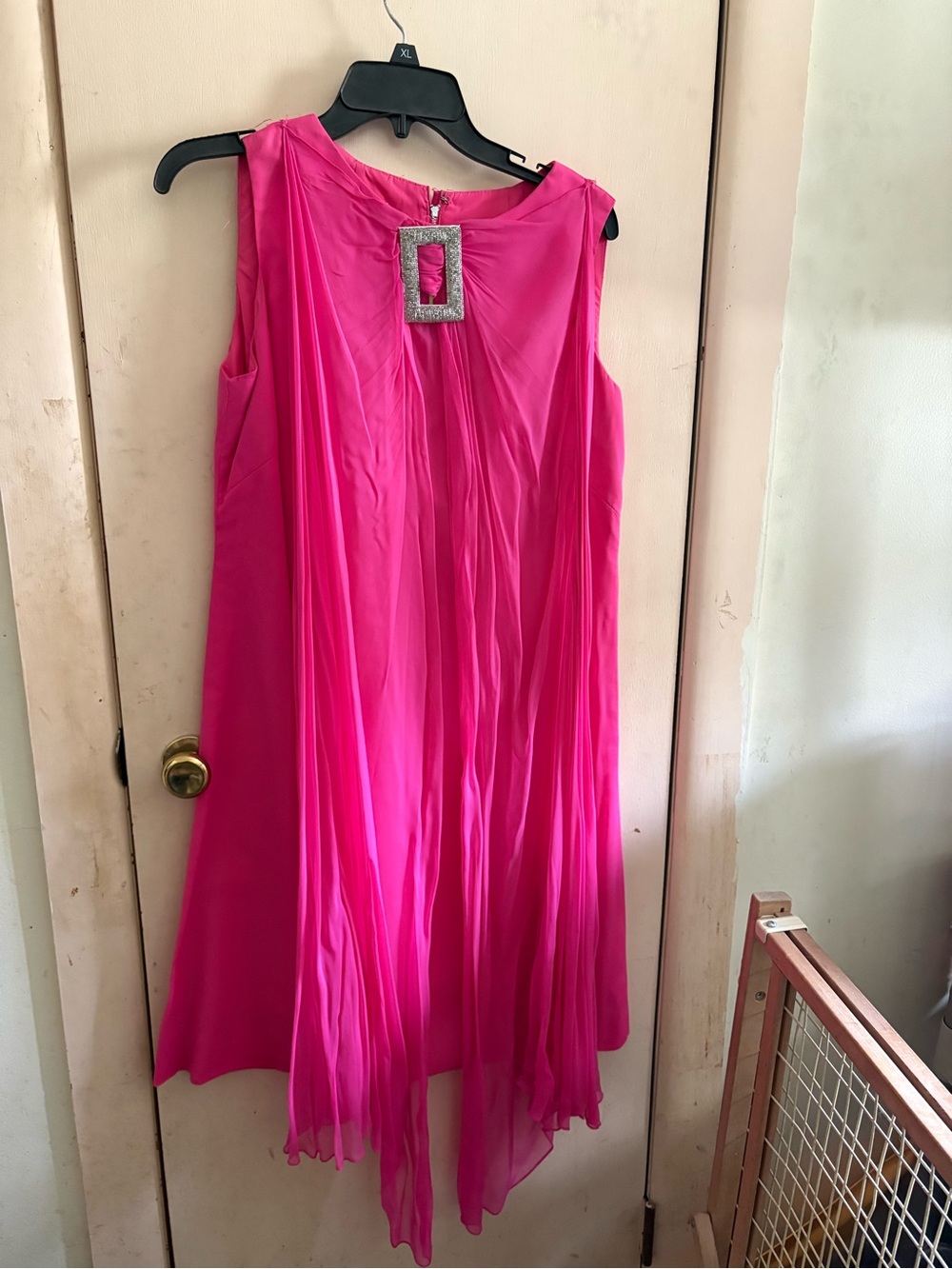 Carol Craig vintage  Hot Pink Sleeveless Chiffon Dress with Buckle